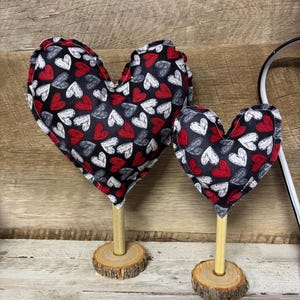 Valentine Black Fabric Hearts on Wooden Stand / Valentine Mantel Decor / Rustic Valentine&#39;s / Farmhouse Valentine&#39;s Decor/ Coffee Bar