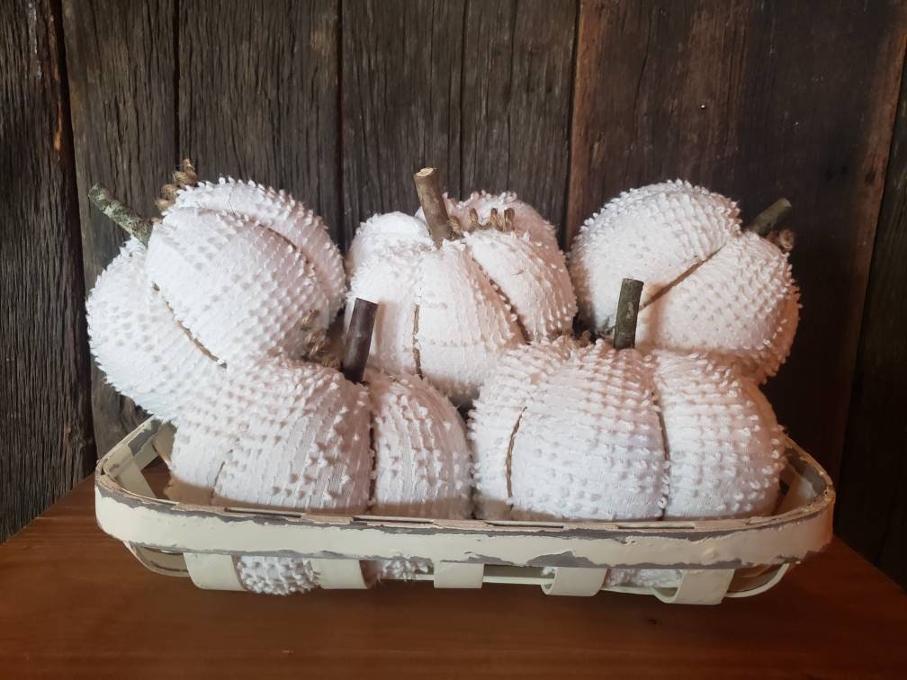 White Chenille Fabric Pumpkins / Stuffed Pumpkins, Farmhouse Pumpkins…