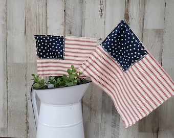 Fabric Flags / Farmhouse Cottage American Mini Flags / Old Glory Flag / Memorial Day Decor / 4th July decor / Tier Tray Decor