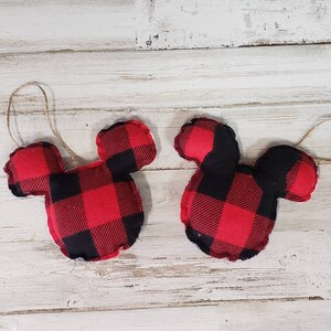 Christmas Mickey and Minnie Ornaments/ Christmas Disney Inspired Decor/Disney Inspired Tiered Tray / Red Buffalo Mickey Decor / Minnie Decor