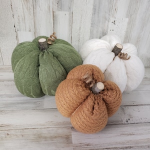 Sweater Pumpkins, Green Pumpkins,  OffWhite Fall, Fall Fabric Pumpkin Decor, Farmhouse Fall Decor, Chenille Pumpkins,