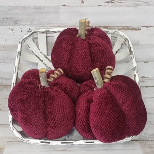 Chenille Pumpkins Handmade, Rustic Fall Decorations Autumn Farmhouse Decor / Farmhouse Fall Decor / Burgundy Chenille Pumpkins / Maroon Fall