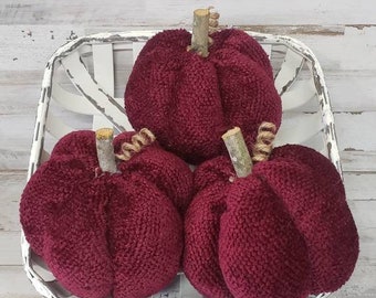 Chenille Pumpkins Handmade, Rustic Fall Decorations Autumn Farmhouse Decor / Farmhouse Fall Decor / Burgundy Chenille Pumpkins / Maroon Fall