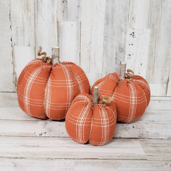 Rust Plaid Pumpkins Handmade, Fall Decorations , Rustic Fall Decor, Farmhouse Decor, Fabric Pumpkins, Fall Basket, Rust Pumpkin