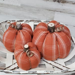 Rust Plaid Pumpkins Handmade, Fall Decorations , Rustic Fall Decor, Farmhouse Decor, Fabric Pumpkins, Fall Basket, Rust Pumpkin