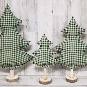 Green Plaid Fabric Christmas Trees, Farmhouse Christmas Decor, Christmas Mantel, Tiered Tray Christmas, Farmhouse Mantel, Christmas
