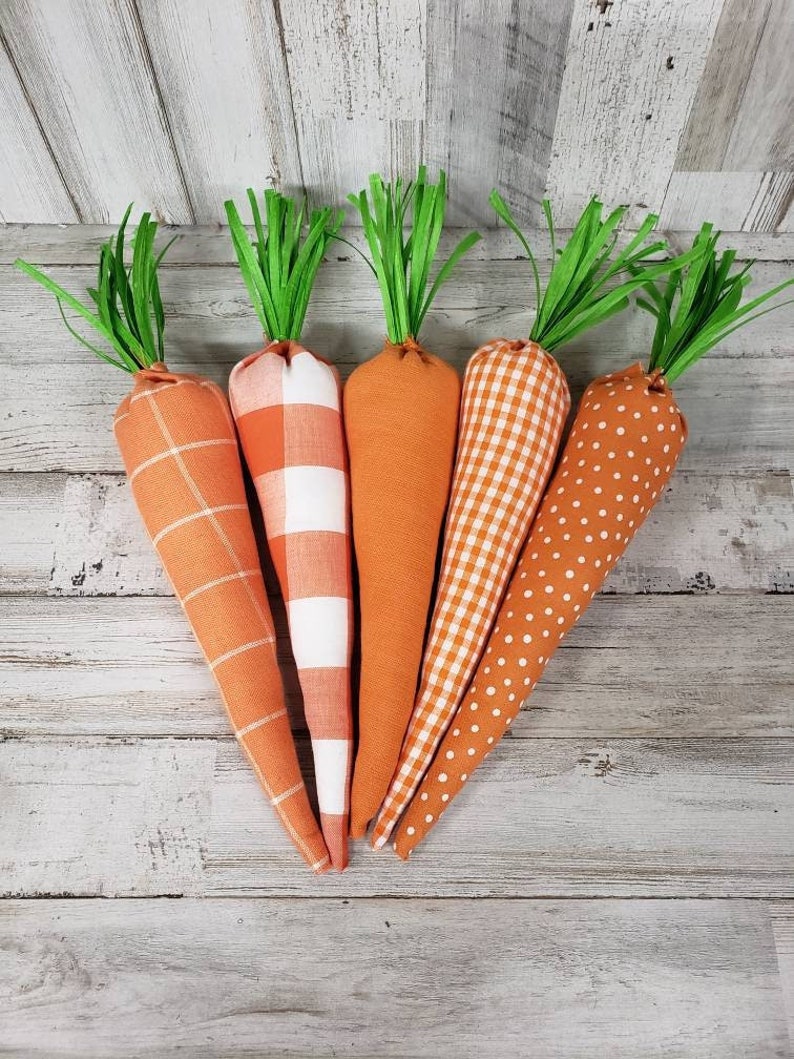 Orange Plaid Fabric Carrots / Orange Gingham Fabric Carrots / Farmhouse Easter / Spring Bowl Filler / Easter Party Decor image 1