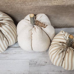 Linen Cloth Pumpkins, Neutral Pumpkins, Ticking Pumpkins, Handmade, Rustic Fall Decorations Autumn Farmhouse Decor, Neutral Farmhouse Decor image 9