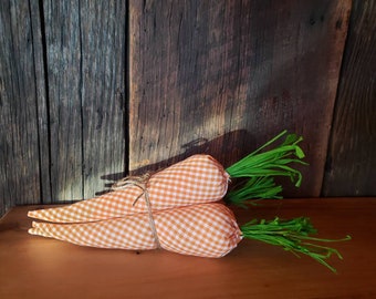 Set of 3 Easter Orange Plaid Carrots  / Check Fabric Carrots / Farmhouse Easter / Stuffed Carrots