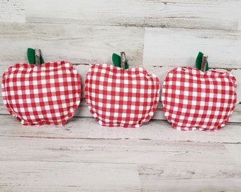 Rellenos de tela Apple Bowl / Decoración de bandeja escalonada de manzana / Decoración de cafetería / Decoración de otoño de granja / Decoración de manzana / Decoración de repisa de otoño