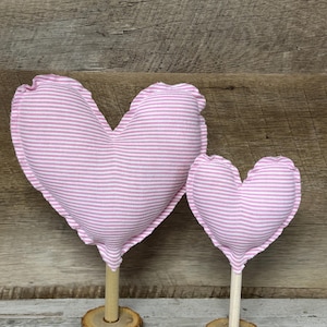 Pink Stripe Fabric Hearts, Heart Decor / Valentine Mantel Decor / Rustic Valentine&#39;s / Farmhouse Valentine&#39;s Decor / Valentine Coffee Bar
