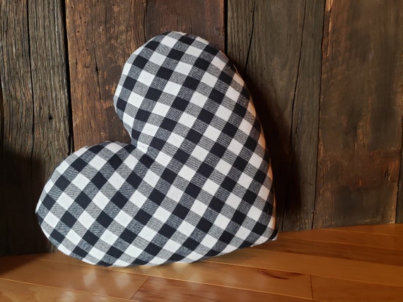 Black White Buffalo Plaid Check Heart Shaped Pillow 18 inches Valentine Pillow Valentine s Day Decor