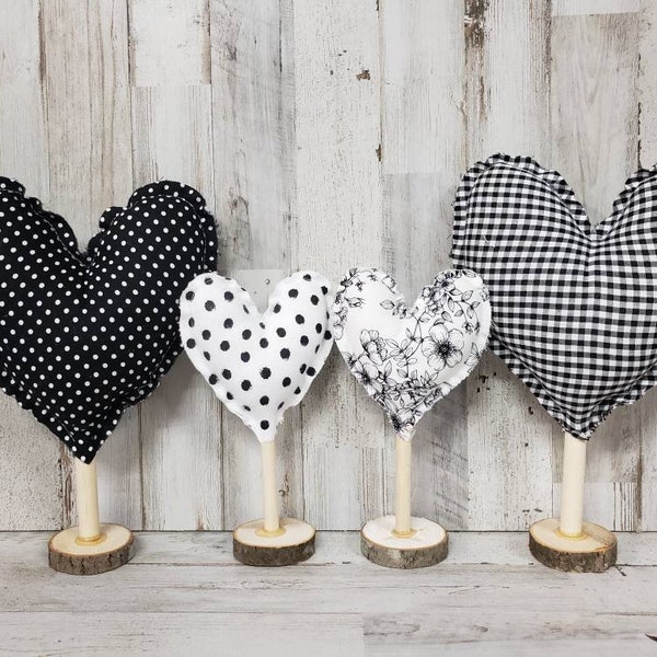 Black and White Fabric Heart Decor / Valentine Mantel Decor / Rustic Valentine's / Farmhouse Valentine's Decor/ Fabric Heart Decor