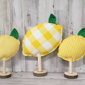 Lemon Decor / Lemon Coffee Bar Decor / Yellow Plaid Lemon Home Decor / Summer Decor / Lemon Tier Tray / Spring Lemon Decor / Plush Lemon
