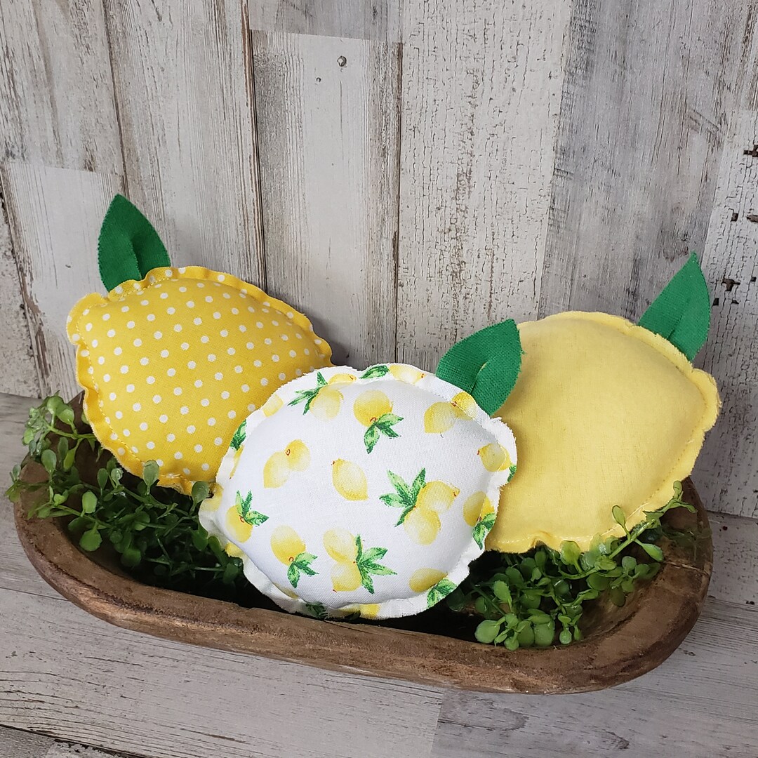 Set of 3 Fabric Lemons / Lemon Kitchen Decor / Summer Decor / Lemon