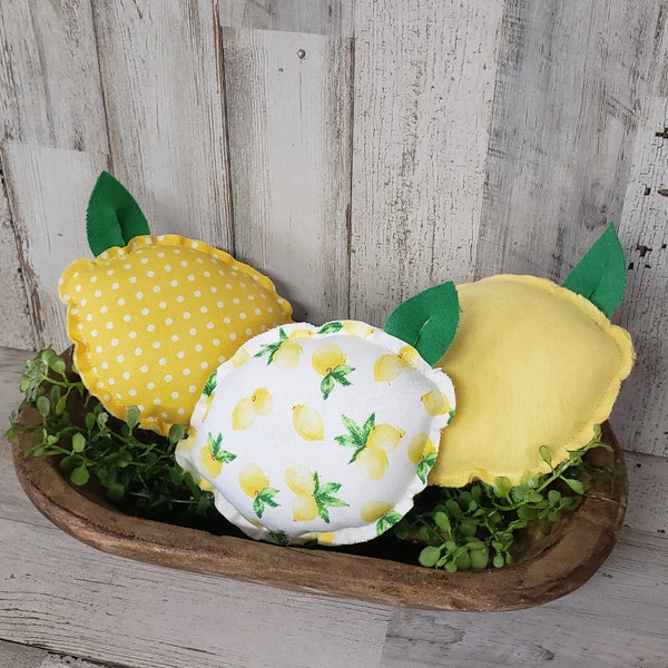 Lot de 3 citrons en tissu / Déco cuisine citron / Décoration estivale / Plateau citron / Vignettes citron / Déco printemps citron / Peluche citron