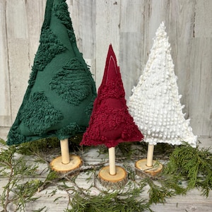 Set of 3 Chenille Fabric Christmas Trees, Chenille Decor, Farmhouse Winter Decor, Farmhouse Christmas, Christmas Mantel, Winter Mantel Decor