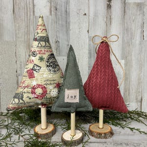 Set of 3 Fabric Christmas Trees, Ticking Christmas Tree , Farmhouse Christmas Decor, Red Ticking Christmas, Christmas Tier Tray