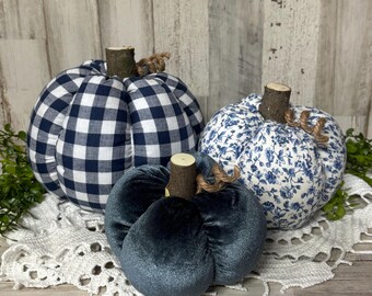 Calabazas florales azules de granja / Calabazas de granja / Calabazas a cuadros azules / Decoración de otoño / Calabazas de tela / Calabazas de cosecha azul / Calabazas de campo