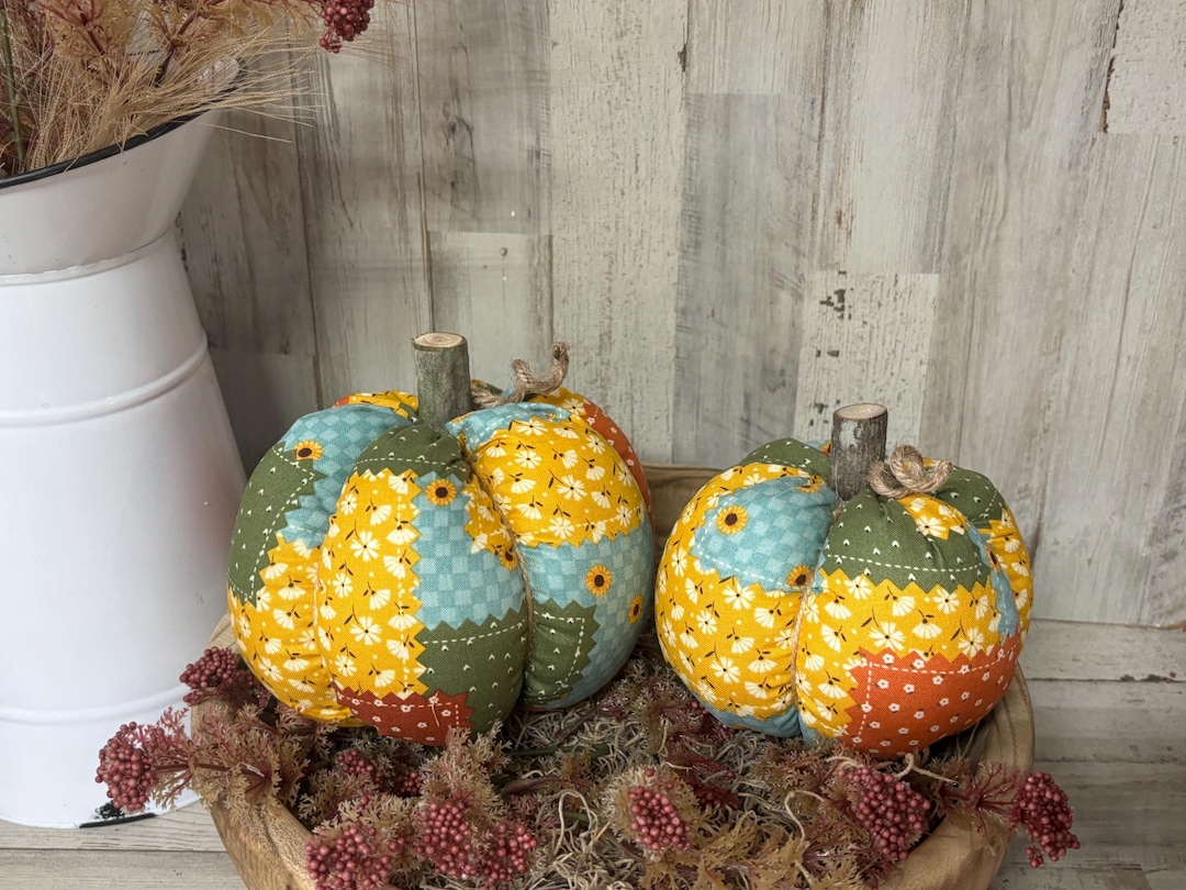 Calabazas De Tela A Cuadros Para Decoración De Otoño - Hechas A Mano, Varios Estilos, Tallo De Plástico