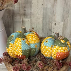 Fall Patchwork Fabric Pumpkin,  Rustic Fall Decorations, Autumn Farmhouse Decor, Fall Pumpkins, Cottage Pumpkins, Fall Mantel Decor
