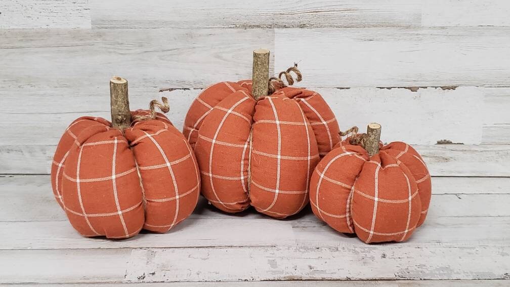 Orange White Plaid Pumpkins Handmade, Halloween Decorations , Rustic …