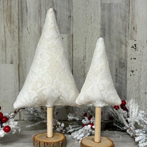 Lace Fabric Christmas Trees, Vintage Lace Christmas Decor, Christmas Mantel, Neutral Christmas, Farmhouse Mantel,  Repurposed Decor
