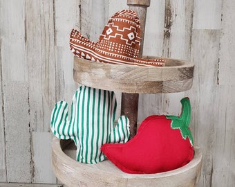 Sommardekoration med flera nivåer i bricka / Kaktusdekoration / Cinco De Mayo-dekoration med flera nivåer i bricka / Tygkaktus / Chilipeppardekoration / Sydvästdekoration