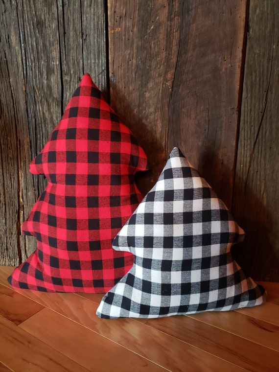 Flannel Buffalo Plaid Christmas Pillow,  Christmas  Farmhouse Pillow, Tree Pillow, Farmhouse Christmas,  Fabric Tree