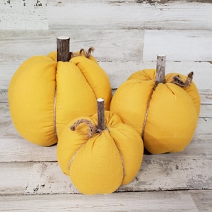 Mustard Fabric Pumpkins Handmade, Fall Decorations , Rustic Fall Decor, Farmhouse Decor, Fabric Pumpkins,Fall Basket, Flannel Pumpkins