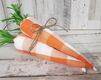 Set med 3 orange rutiga fyllda morötter / orange buffelfyllda morötter / bondgårdspåsk / vårskålfyllning / påskfestdekoration