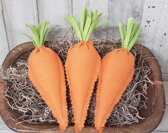 Set of 3 Orange Mini Carrots  / Stuffed Carrots / Farmhouse Easter / Spring Bowl Filler / Easter Tier Tray