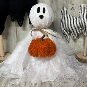 Fabric Ghost On Wooden Stand / Halloween Mantel Decor / Halloween Decor / Fall Tiered Tray Decor / Halloween Coffee Bar