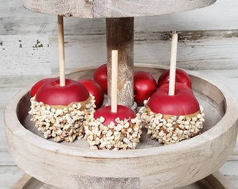 Set of 3 Faux Mini Caramel Apples /Apple Tiered Tray Decor /Coffee Bar Decor / Farmhouse Fall Decor / Apple Decor / Fall Mantel Decor