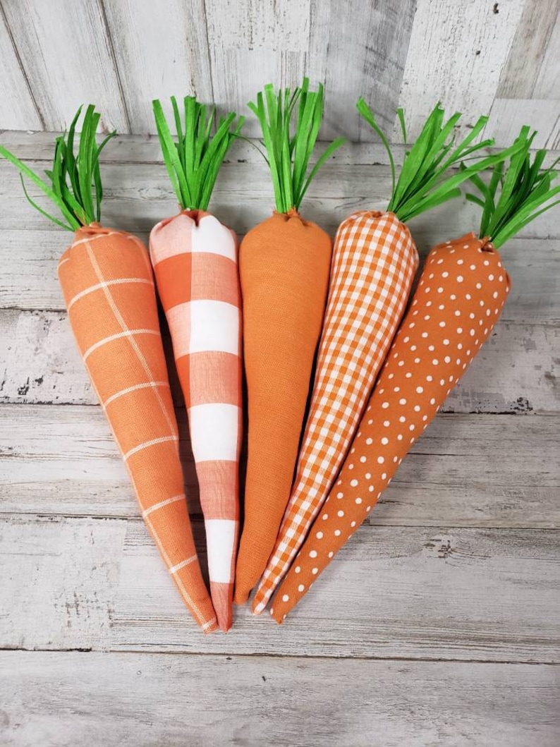 Orange Plaid Fabric Carrots / Orange Gingham Fabric Carrots / Farmhouse Easter / Spring Bowl Filler / Easter Party Decor image 4