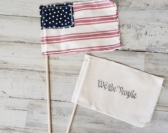 Fabric Flags / Farmhouse Cottage American Mini Flags / The Pledge Of Allegiance / Memorial Day Decor / 4th July decor / Hutch Flags