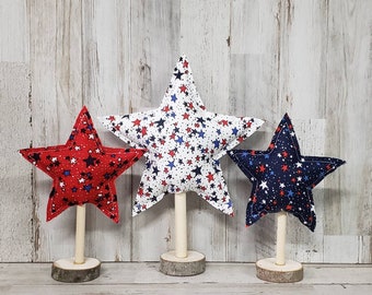 Farmhouse Fabric Stars /Memorial Day Decor Plush  Stars/Independence Day Mantel Decor /Independence Day Decor/4th July Tiered tray