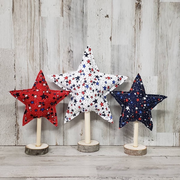 Farmhouse Fabric Stars /Memorial Day Decor Plush  Stars/Independence Day Mantel Decor /Independence Day Decor/4th July Tiered tray