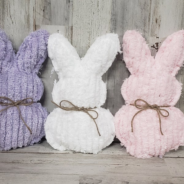 Chenille Fabric Bunnies / Chenille Decor /Easter Mantel Decor/Farmhouse Easter Decor / Spring Decor/ Easter Basket Filler / Tier Tray Filler