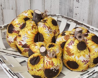 Calabaza de girasol / Decoración de otoño de granja / Decoración de girasol / Relleno de otoño de girasol / Cafetería de calabaza / Calabazas de tela / Decoración de calabaza