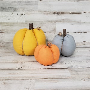 Set of 3 Fabric Pumpkins / Farmhouse Fall Decor / Fabric Pumpkins / Pumpkin Decor / Gray Pumpkins / Pumpkin Centerpiece / Fall Wedding