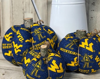 Football Pumpkins Handmade, College Decorations , West Virginia Decor, Alabama Decor, Fabric Pumpkins, Football Decor, Florida Gators