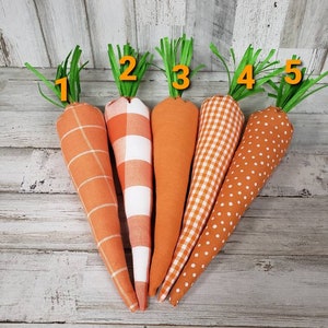 Orange Plaid Fabric Carrots / Orange Gingham Fabric Carrots / Farmhouse Easter / Spring Bowl Filler / Easter Party Decor image 2