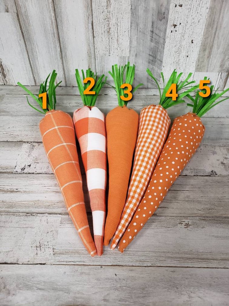 Orange Plaid Fabric Carrots / Orange Gingham Fabric Carrots / Farmhouse Easter / Spring Bowl Filler / Easter Party Decor image 2