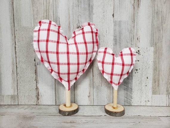 8 Valentine's Day Buffalo Plaid Heart Red White Checkered Farmhouse Vase  Filler