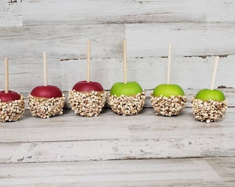 Juego de 3 mini manzanas de caramelo falsas / Decoración de bandeja escalonada de manzana / Decoración de cafetería / Decoración de otoño de granja / Decoración de manzana / Decoración de repisa de otoño