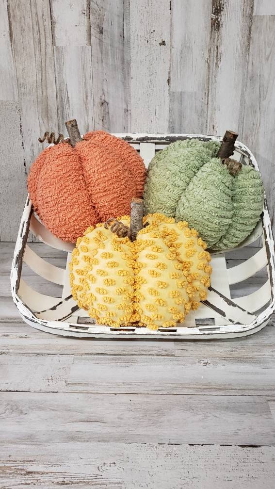 Mustard Chenille Pumpkins, Green Chenille, Orange Chenille, Fall Fabr…