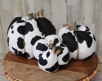 Cow Pumpkins / Farm Fall Decor / Farmhouse Fall Mantel Decor / Cow Decor / Holstein Cow Decor / Farmhouse Fall Decor / Fabric Pumpkins