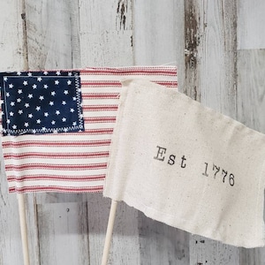 Banderas de tela / Mini banderas americanas de estilo rústico / Bandera Old Glory / Decoración del Día de los Caídos / Decoración del 4 de julio / Decoración de bandejas escalonadas / Banderas para aparadores