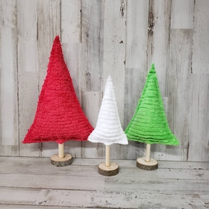 Chenille Fabric Christmas Trees, Chenille Decor, Farmhouse Winter Decor, Farmhouse Christmas Decor, Christmas Mantel, Winter Mantel Decor